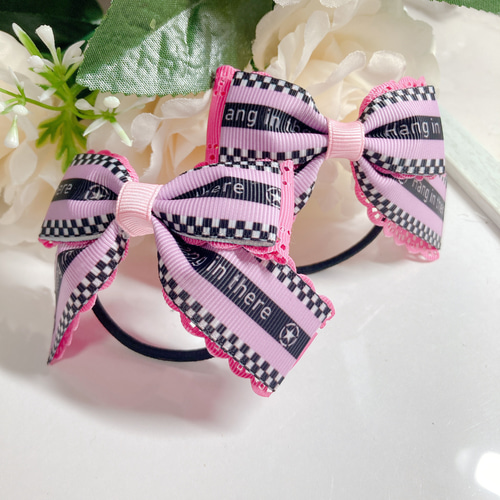 選べる 2色4個セット チア ドット リボン 発表会 ダンス ヘアゴム