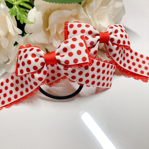 選べる 2色4個セット ハンドメイド リボン ドット チア ダンス