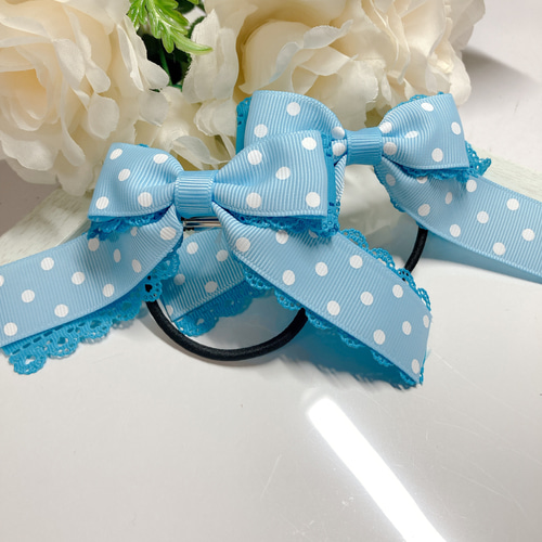 選べる 2色4個セット ハンドメイド リボン ドット チア ダンス 水玉