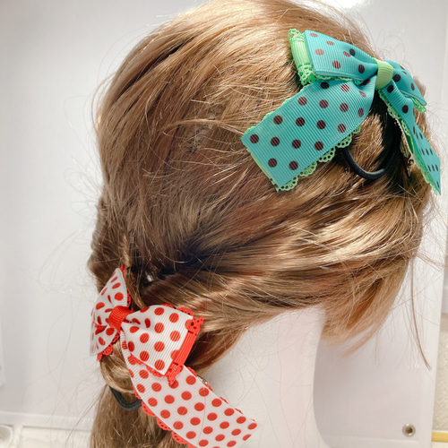 【138】 ハンドメイド　リボン　ヘアゴム 水玉 リボンのヘアゴム | iichi 日々の暮らしを心地よくする