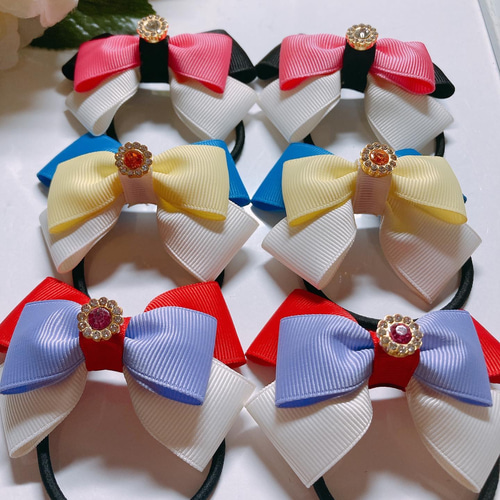 【330】 ハンドメイド　リボン　ヘアゴム ハンドメイド リボン ヘアゴム アクセサリー 6個セット ビジュー