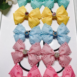 ハンドメイド リボン ヘアゴム ドット レース 外れにくい 取れにくい