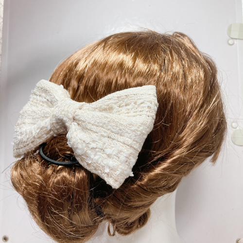 ツイードリボン 色選 ハンドメイド リボン ヘアゴム ヘアアクセ 親子