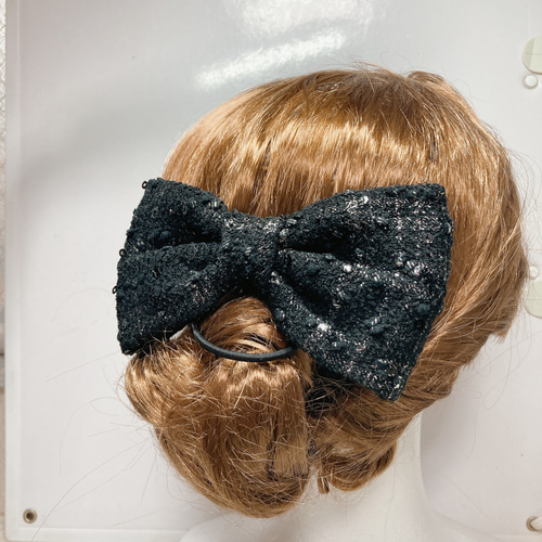 ツイードリボン 色選 ハンドメイド リボン ヘアゴム ヘアアクセ 親子