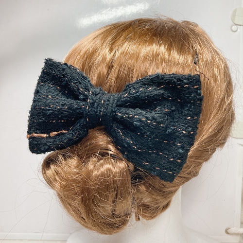ツイードリボン 色選 ハンドメイド リボン ヘアゴム ヘアアクセ 親子