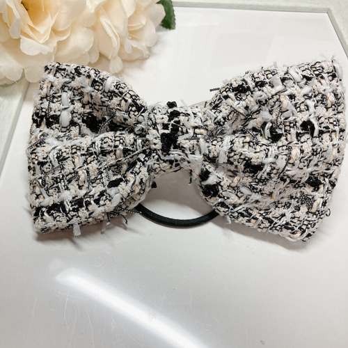 ツイードリボン〜桃〜　ハンドメイドヘアゴム  リントン ツイードリボン〜桃〜ハンドメイドヘアゴム リントン