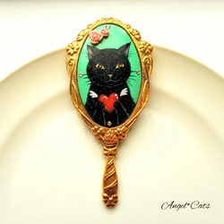 黒猫とハートの手鏡 トールペイント 1枚目の画像