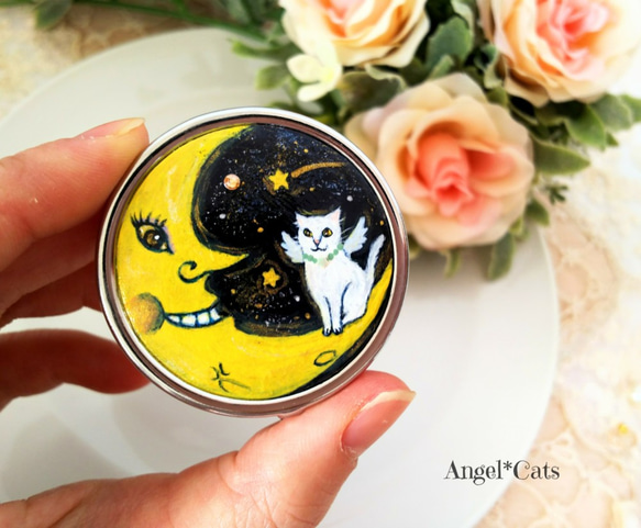 お月様と天使猫 ピルケース(ミラー付き) 5枚目の画像