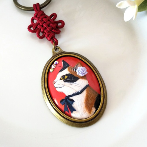 三毛猫のお嬢さん☆ キーホルダー トールペイント キーホルダー