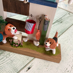 ビーグル　犬　ミニチュアガーデン　木工　インテリア雑貨 2枚目の画像