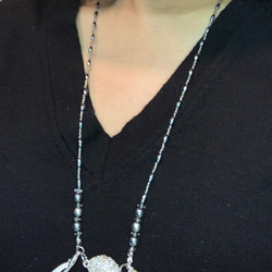 ナツメパールのネックレス＆マスクコード ベージュ＆シルバー オーバルマグネット付き 4枚目の画像