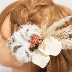 【ショートボブやボブの花嫁様に】クレマチスシード・パンパスグラスのヘッドドレスB　秋冬のBOHOウェディングの髪飾り 6枚目の画像