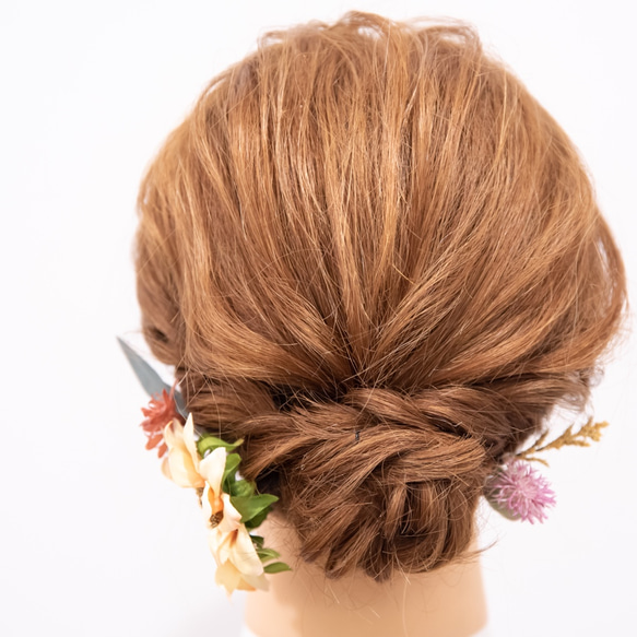 【 夏の結婚式や二次会・パーティーのご列席に 】向日葵の髪飾り アーティフィシャルフラワーのヘッドパーツF 5枚目の画像