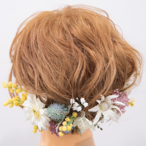 【ショートボブやボブの花嫁様に】アーティフィシャルフラワー（ミモザ）のヘッドパーツD 3枚目の画像