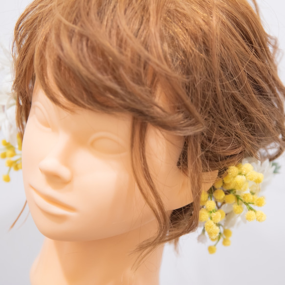 【ショートボブやボブの花嫁様に】アーティフィシャルフラワー（ミモザ）のヘッドパーツD 8枚目の画像