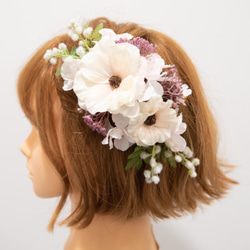 【ボブやショートボブの花嫁様に】桜・ミモザのヘッドドレスH 春の結婚式や二次会・フォトウェディングのボンネ風ヘッドパーツ 1枚目の画像