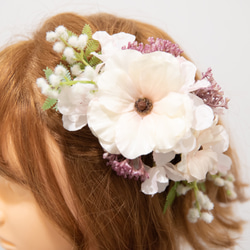 【ボブやショートボブの花嫁様に】桜・ミモザのヘッドドレスH 春の結婚式や二次会・フォトウェディングのボンネ風ヘッドパーツ 6枚目の画像