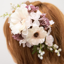 【ボブやショートボブの花嫁様に】桜・ミモザのヘッドドレスH 春の結婚式や二次会・フォトウェディングのボンネ風ヘッドパーツ 7枚目の画像