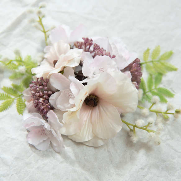 【ボブやショートボブの花嫁様に】桜・ミモザのヘッドドレスH 春の結婚式や二次会・フォトウェディングのボンネ風ヘッドパーツ 8枚目の画像