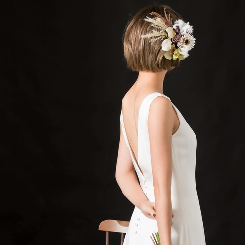 ボンネ風ヘッドドレス ショートボブやボブの花嫁様に】パンパスグラスのボンネ風ヘッドドレス