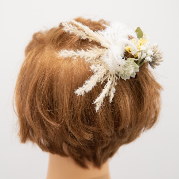 【ショートヘアーやショートボブの花嫁様に】ドライフラワー風ヘッドパーツF　秋冬のBOHOウェディングの髪飾り 2枚目の画像