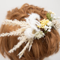 【ショートヘアーやショートボブの花嫁様に】ドライフラワー風ヘッドパーツF　秋冬のBOHOウェディングの髪飾り 6枚目の画像