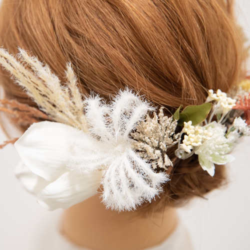 ヘアアクセサリー　ヘアドレス　ウェディング　ドライフラワー ドライフラワーヘッドドレス/ウェディングヘアアクセサリー 大