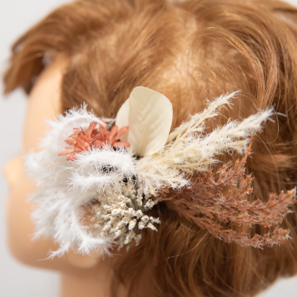 【ショートヘアーやベリーショートの花嫁様に】ドライフラワー風ヘッドパーツA　秋冬のBOHOウェディングの髪飾り 7枚目の画像