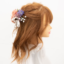 【卒業式袴桜の髪飾り ハーフアップD】ミディアム・ロングヘアードライフラワー風ヘッドドレス＆組紐・水引きゴールド 卒園式 5枚目の画像