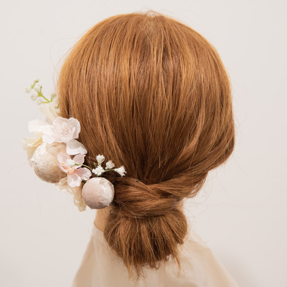 【桜・ミモザのヘッドドレスK】和装前撮りや結婚式・フォトウェディングの花嫁様に＊春の白無垢や色打掛の髪飾りにも 2枚目の画像