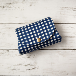 【受注製作】Gingham check ☆navy★コロンとミニ財布 1枚目の画像