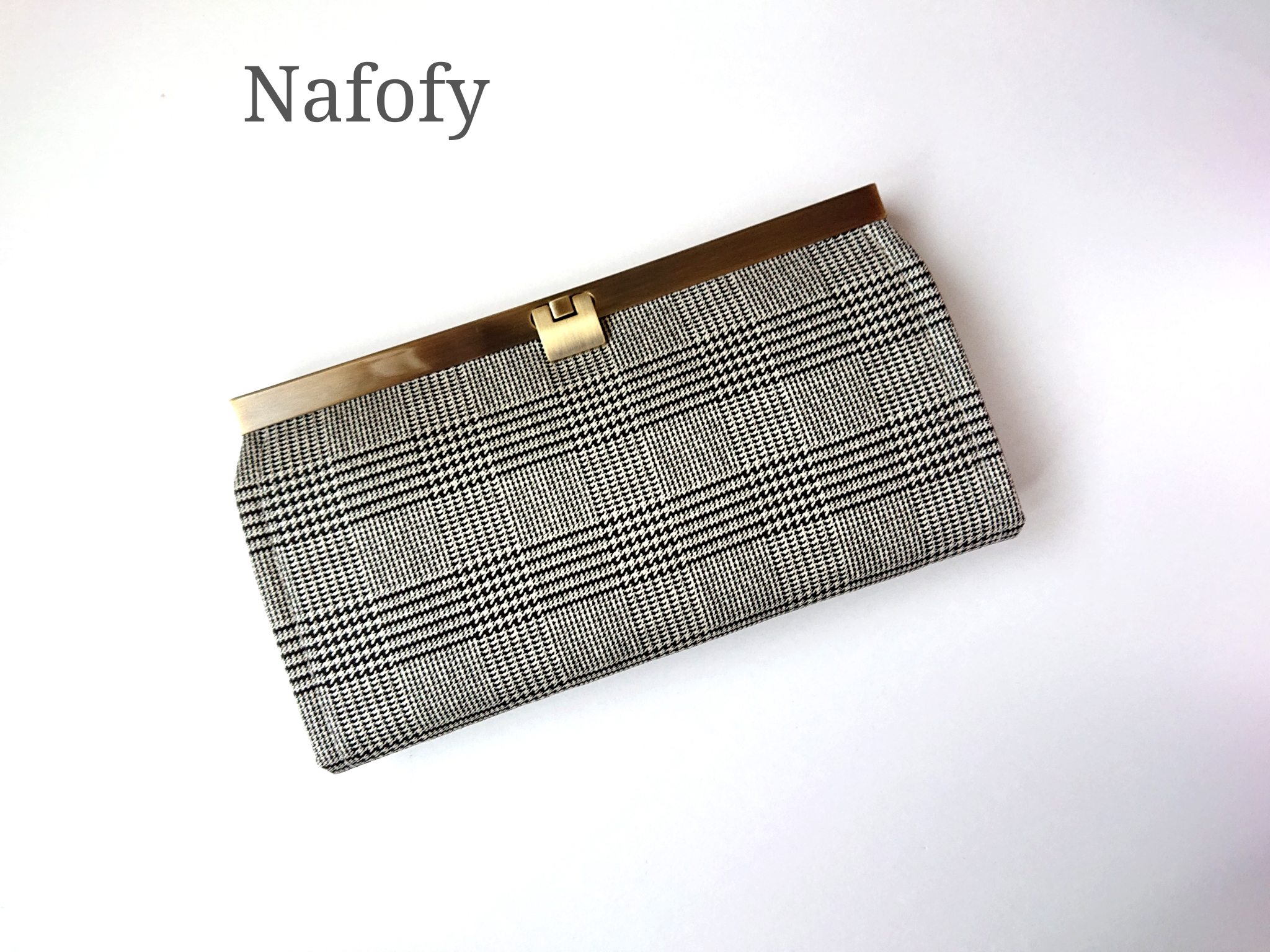 【受注製作】グレンチェック☆モノトーン★口金長財布