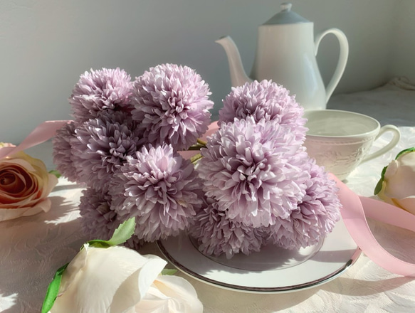 信頼も厚い no55,3本組丸い紫の小菊、アーティフィシャルフラワー スタンド花