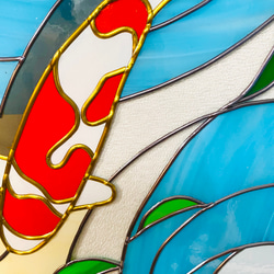 グラスアート,横２４㎝ガラスの縁起のいい鯉のデザイン,ステンドグラスのような和風インテリアフレーム,ga007 5枚目の画像
