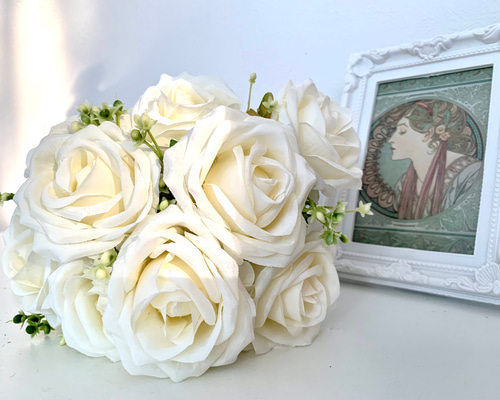 no18,9頭,薔薇の花束,ホワイト,中くらいの薔薇,アーティ