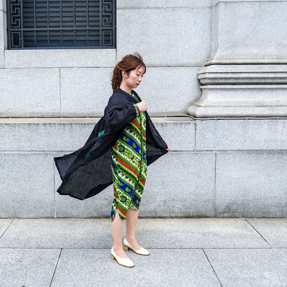 ガシガシ着れる リネン素材 × アフリカンファブリックの羽織り♪ 2枚目の画像