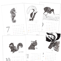＼特集掲載／カレンダー2021  ○緻密なペン画の 12匹の動物たち○ 5枚目の画像