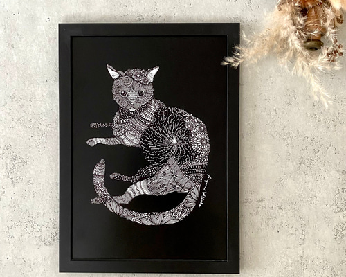 猫のポスター風木製壁掛け （制作中） 猫のポスター風木製壁掛け