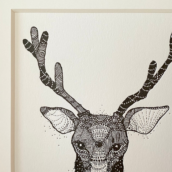 活版印刷ポスター『雪の鹿 (雄)』A5　しっかり額装付き　[特集掲載] 2枚目の画像