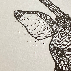 活版印刷ポスター『雪の鹿 (雄)』A5　しっかり額装付き　[特集掲載] 3枚目の画像