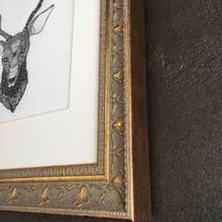 活版印刷ポスター『雪の鹿 (雄)』A5　しっかり額装付き　[特集掲載] 5枚目の画像
