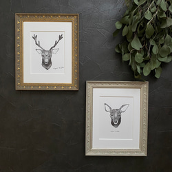 活版印刷ポスター『雪の鹿 (雄)』A5　しっかり額装付き　[特集掲載] 7枚目の画像