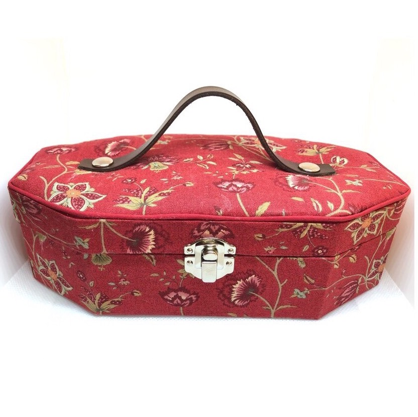 本革取っ手付き八角形の小箱