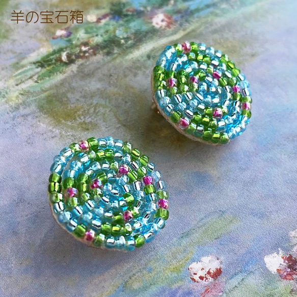 オートクチュールビーズ刺繍 イヤリング 睡蓮（モネ