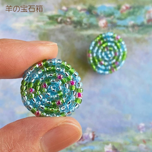 オートクチュールビーズ刺繍 イヤリング 睡蓮（モネ