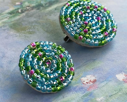 オートクチュールビーズ刺繍 ブローチセット 睡蓮（モネ