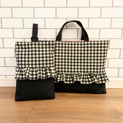 入園入学3点セット 女の子 黒×ギンガムチェック レッスンバッグ ま