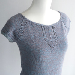 【秋におすすめ】手編み半袖ニットセーター グレー 1枚目の画像