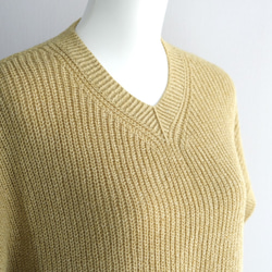 【秋におすすめ】手編み半袖ニットセーター 黄色 2枚目の画像