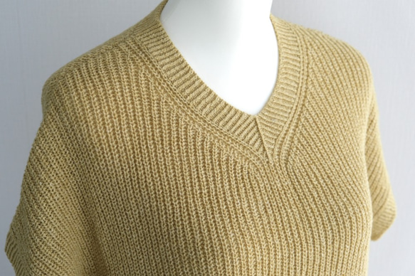 【秋におすすめ】手編み半袖ニットセーター 黄色 3枚目の画像